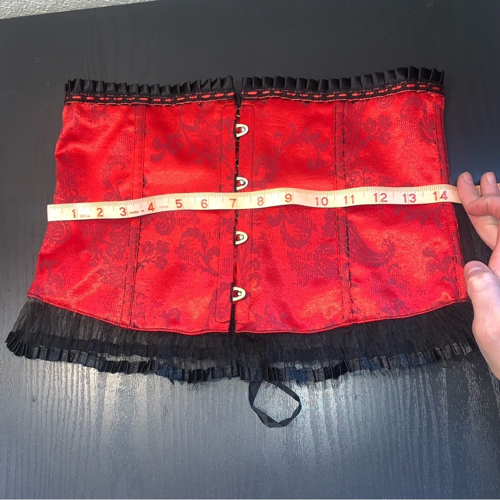 Sexy Red Satin and Black Lace and Embellishment Corset
